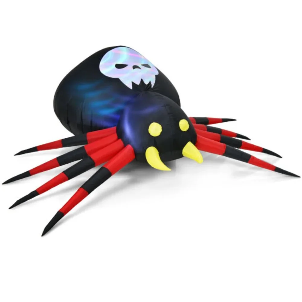 12-Foot Giant Inflatable Spider with White LED Lights - Halloween Blow Up Decor